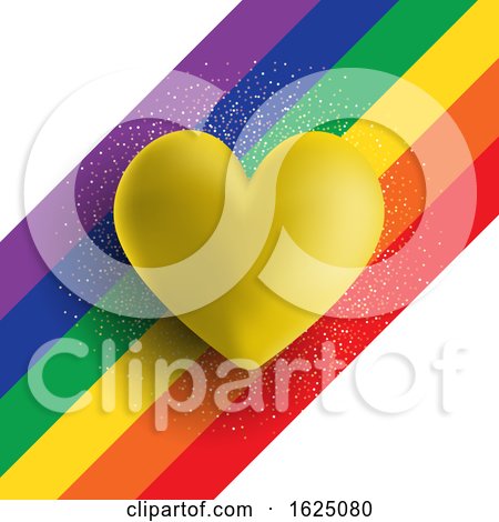 Gold 3D Heart on a Rainbow Striped Background by KJ Pargeter