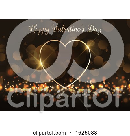 Valentine's Day Background with Gold Heart on Bokeh Lights by KJ Pargeter
