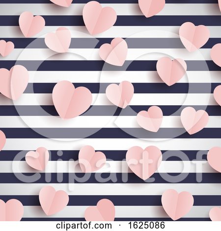 Pink Hearts on a Striped Background by KJ Pargeter