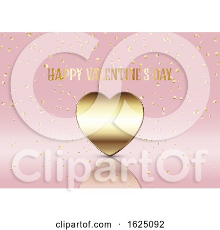 Valentine's Day Background with Gold Heart and Confetti by KJ Pargeter