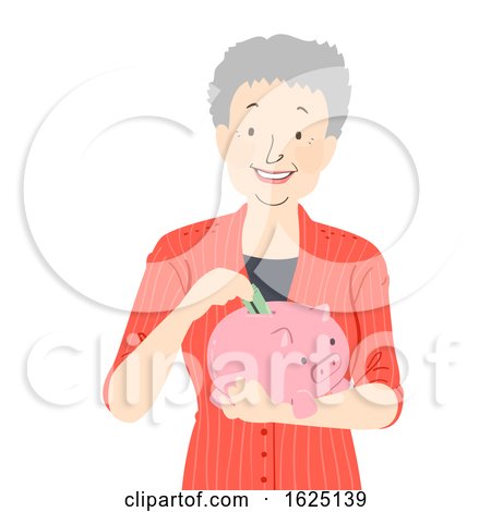 Senior Woman Saves Piggy Bank Illustration by BNP Design Studio