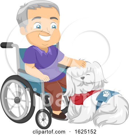 Senior Man Wheelchair Service Dog Illustration by BNP Design Studio
