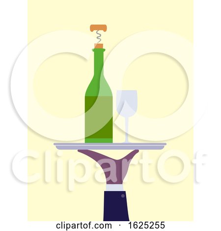 Hand Wine Bottle Glass Waiter Illustration by BNP Design Studio