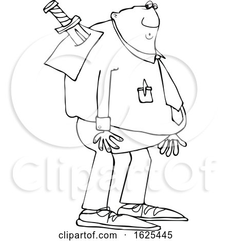 Cartoon Lineart Black Business Man Stabbed in the Back with a Sword by djart
