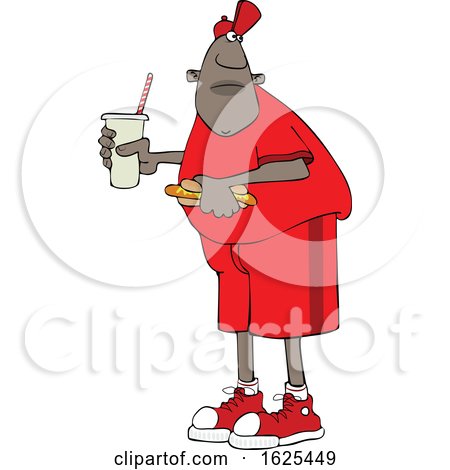 Cartoon Black Man Holding a Fountain Soda and Hot Dog by djart