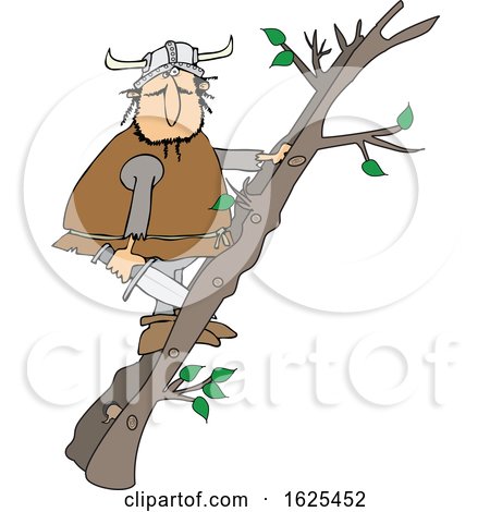 Cartoon Viking Climbing a Ladder Made of Tree Branches by djart
