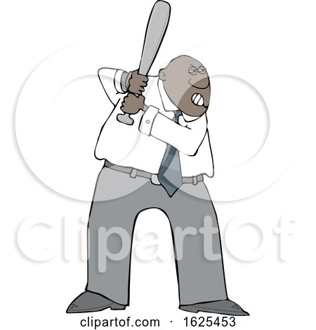 Cartoon Tough Black Business Man Batting in a Baseball Game by djart