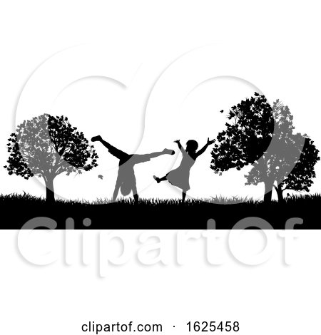 Little Kids Playing in Park Outdoors Silhouette by AtStockIllustration