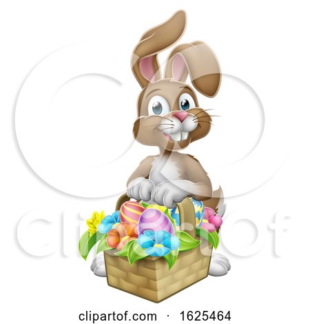 Easter Bunny Rabbit Eggs Hunt Basket Cartoon by AtStockIllustration
