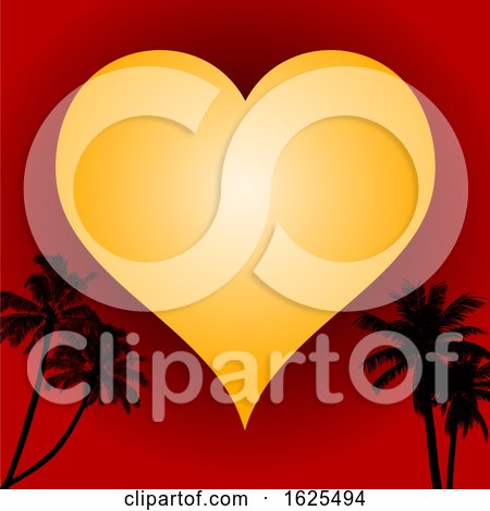 Love Heart on Red Background and Palm Trees by elaineitalia