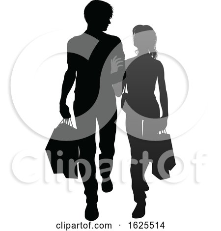 Young Couple Shopping Silhouettes by AtStockIllustration