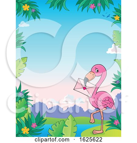 Border of a Pink Flamingo with a Valentine Envelope by visekart