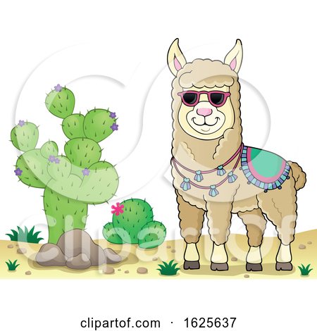 Llama Wearing Sunglasses by a Cactus by visekart