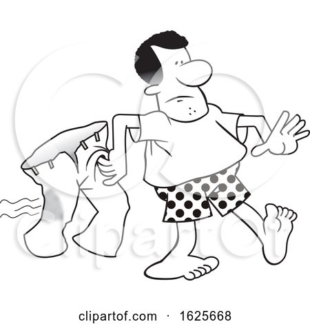 Cartoon Black Man in Boxers Carrying His Iron Burnt Pants by Johnny Sajem