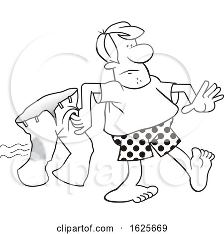 Cartoon Grayscale Man in Boxers Carrying His Pants by Johnny Sajem