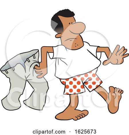 Cartoon Black Man in Boxers Carrying His Pants by Johnny Sajem