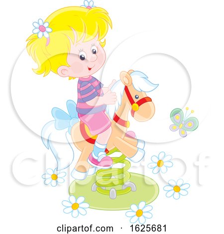 Blond White Girl on a Horse Spring Rider Playground Toy by Alex Bannykh