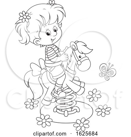 Black and White Girl on a Horse Spring Rider Playground Toy by Alex Bannykh