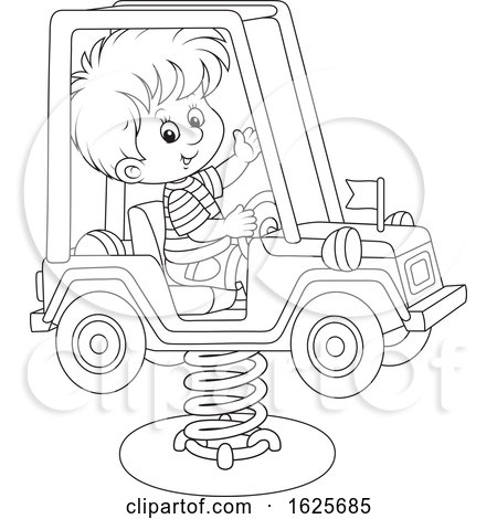 Black and White Boy on a Horse Jeep Rider Playground Toy by Alex Bannykh