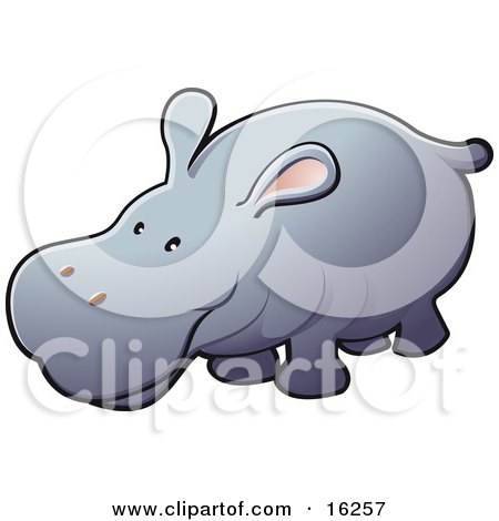 Adorable Gray Hippo With Pink Ears Clipart Illustration by AtStockIllustration