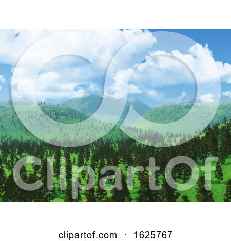 3D Forest Landscape with Low Clouds by KJ Pargeter