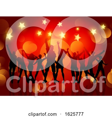 Silhouettes of People Dancing on Bokeh Lights and Stars Background by KJ Pargeter