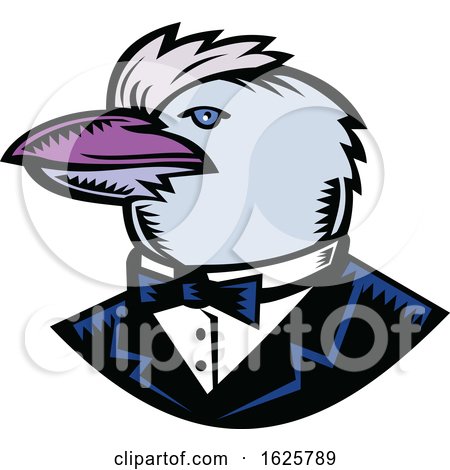 Kookaburra Wearing Tuxedo Woodcut Color by patrimonio