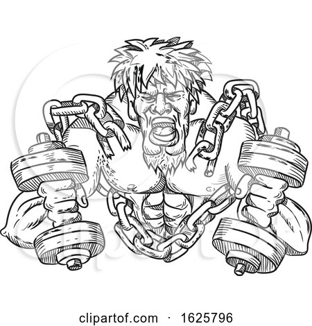 Buffed Athlete Dumbbells Breaking Free from Chains Drawing by patrimonio