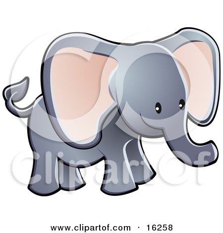 Adorable Gray Elephant With Big Pink Ears And A Short Trunk Clipart Illustration by AtStockIllustration