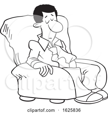 Cartoon Lineart Sleepy Black Business Man in a Chair by Johnny Sajem