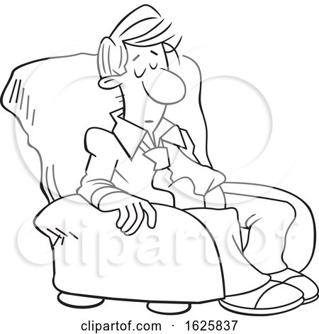 Cartoon Black and White Sleepy Man in a Chair by Johnny Sajem