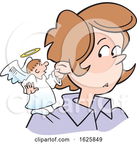 Cartoon Angel on a White Womans Shoulder by Johnny Sajem