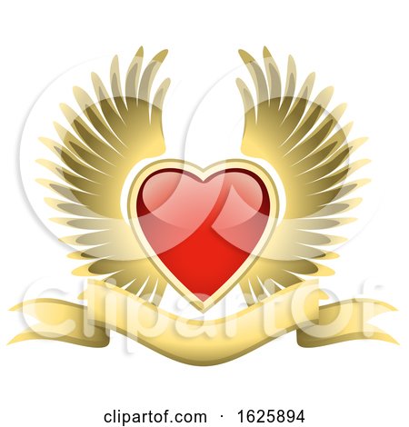 Red Winged Valentines Day Heart and Gold Banner by dero