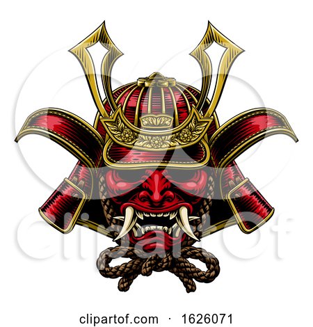 Samurai Mask Japanese Shogun Warrior Helmet by AtStockIllustration
