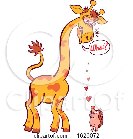 Cartoon Giraffe Having Trouble Hearing a Hedgehog Declaring His Love by Zooco