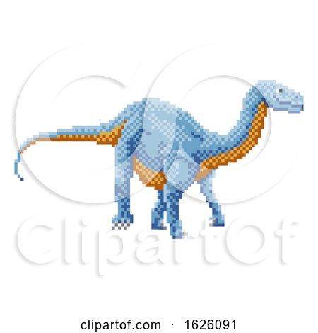 Dinosaur Diplodocus Pixel Art Arcade Game Cartoon by AtStockIllustration