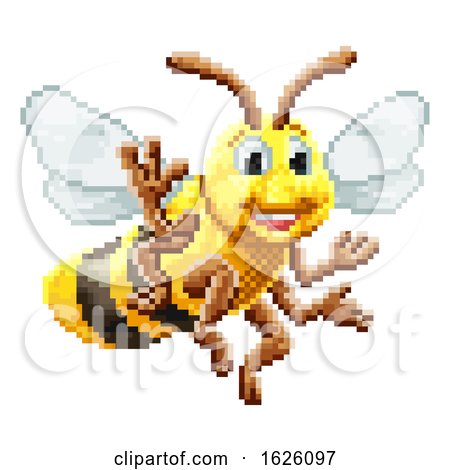 Honey Bee 8 Bit Pixel Game Art Cartoon Character by AtStockIllustration