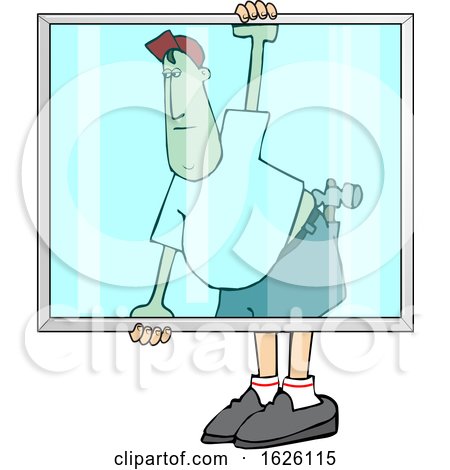 Cartoon White Male Glazier Carrying a Glass Window by djart