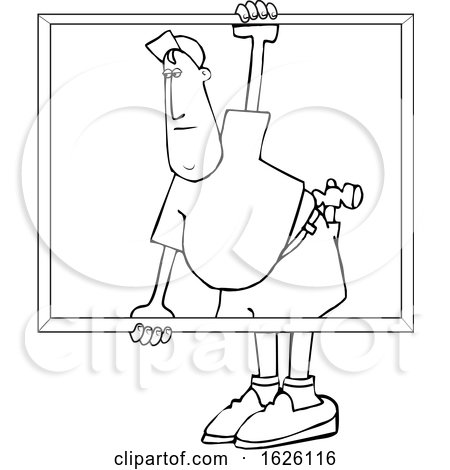 Cartoon Black and White Male Glazier Carrying a Glass Window by djart