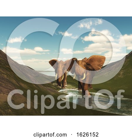 3D Landscape with Elephants Walking by KJ Pargeter