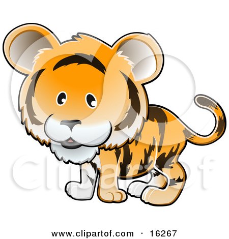 Adorable Orange Tiger With Black Stripes Clipart Illustration by AtStockIllustration