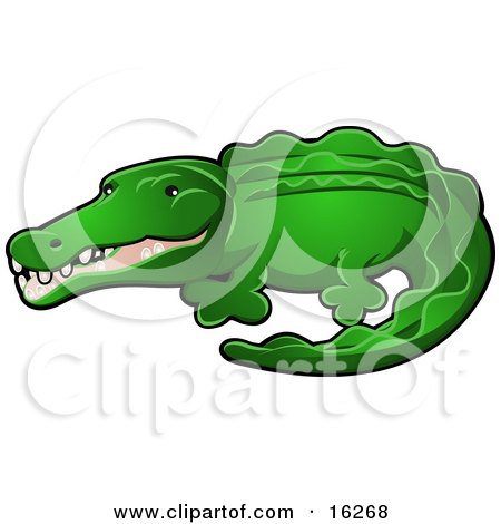 Bright Green Alligator Or Crocodile With His Snout Slightly Open Clipart Illustration by AtStockIllustration
