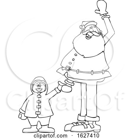 Black and White Santa Holding a Boys Hand and Waving by djart