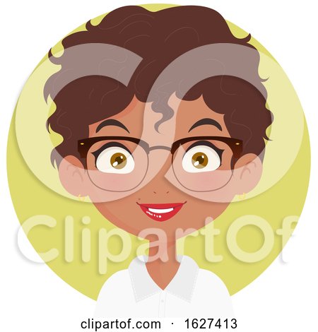 Happy Black Female Receptionist with Glasses over a Green Circle by Melisende Vector