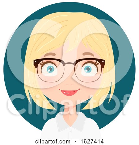 Happy Blond White Female Receptionist with Glasses over a Teal Circle by Melisende Vector