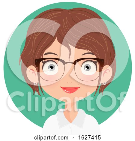 Happy White Female Receptionist with Glasses over a Circle by Melisende Vector