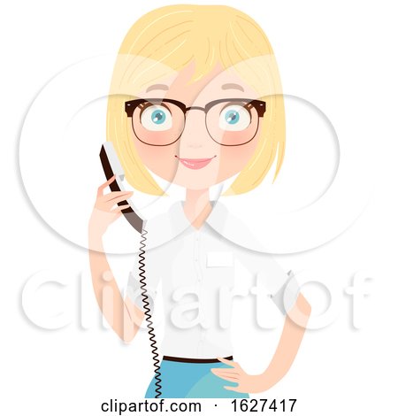 Blond White Female Receptionist Holding a Telephone by Melisende Vector
