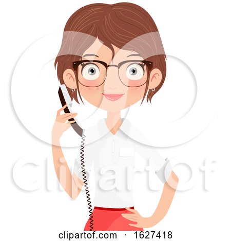 White Female Receptionist Holding a Telephone by Melisende Vector
