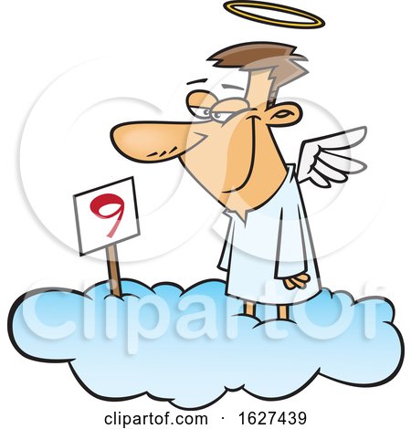 Cartoon White Male Angel Grinning on Cloud Nine by toonaday
