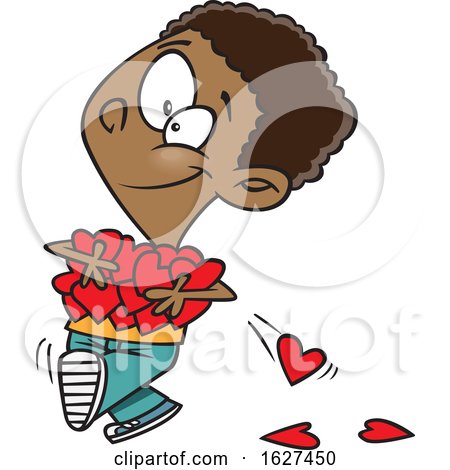 Cartoon Black Boy Holding an Armful of Valentines Day Love Hearts by toonaday